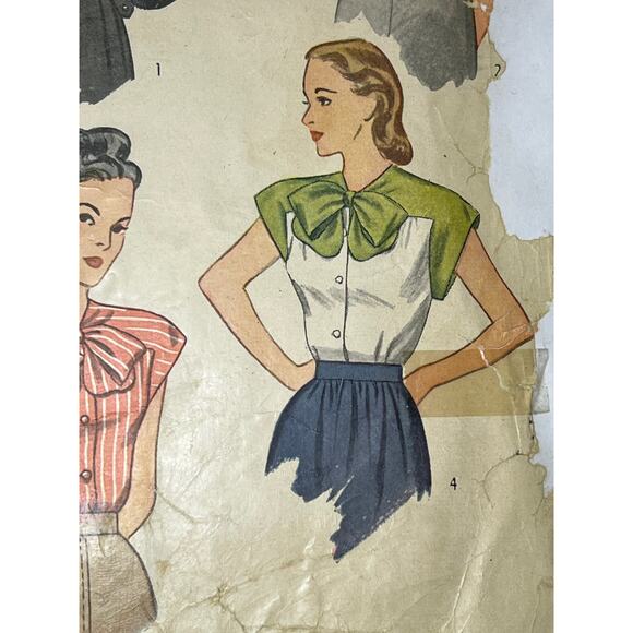 Simplicity 1555 Pattern blouse kitten bow 1950s size 16 - Picture 3 of 7